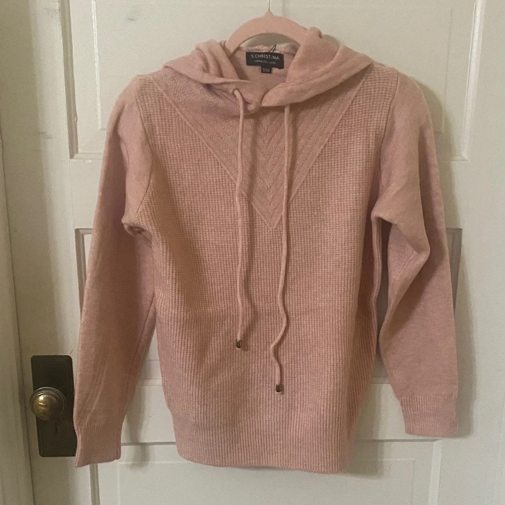 S Christina NWT 100% Cashmere Luxe Waffle Knit Hoodie - Rose Small/Medium
